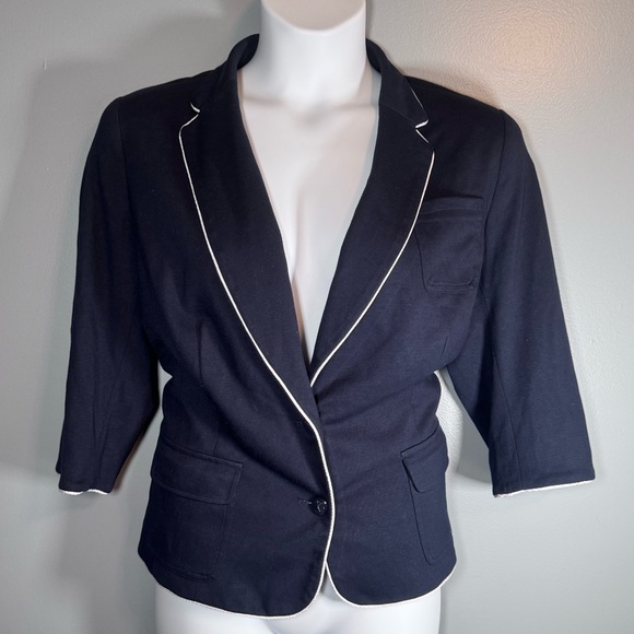 JCP Black Piped Blazer Jacket Women’s 1X Cropped Stretch Knit Office Casual - Picture 4 of 13